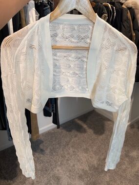 Cream White Pointelle Knit Cropped Bolero Shrug - Balletcore